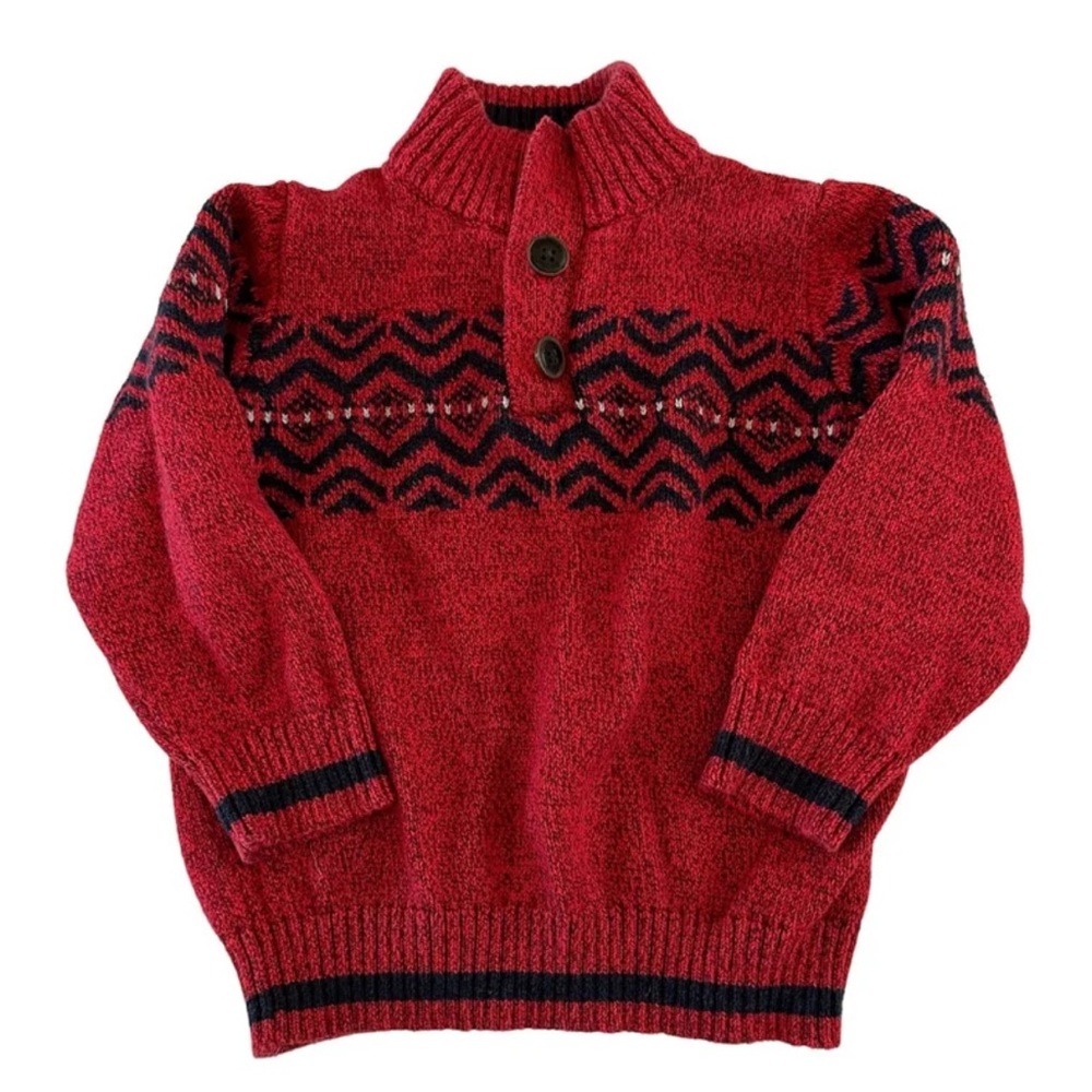 OshKosh B’gosh Boys Long Sleeve Nordic Style Knit Red & Navy Sweater size 3T